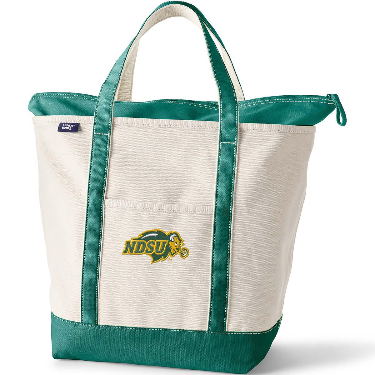 LANDS END Canvas Tote Bag Sachel Medium Size Green Brown